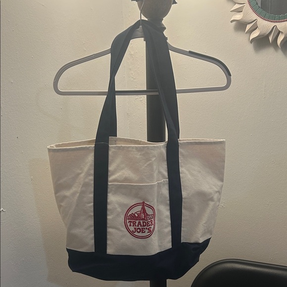 Trader Joe'S Handbags - Trader Joe's Navy and Cream Tote Bag